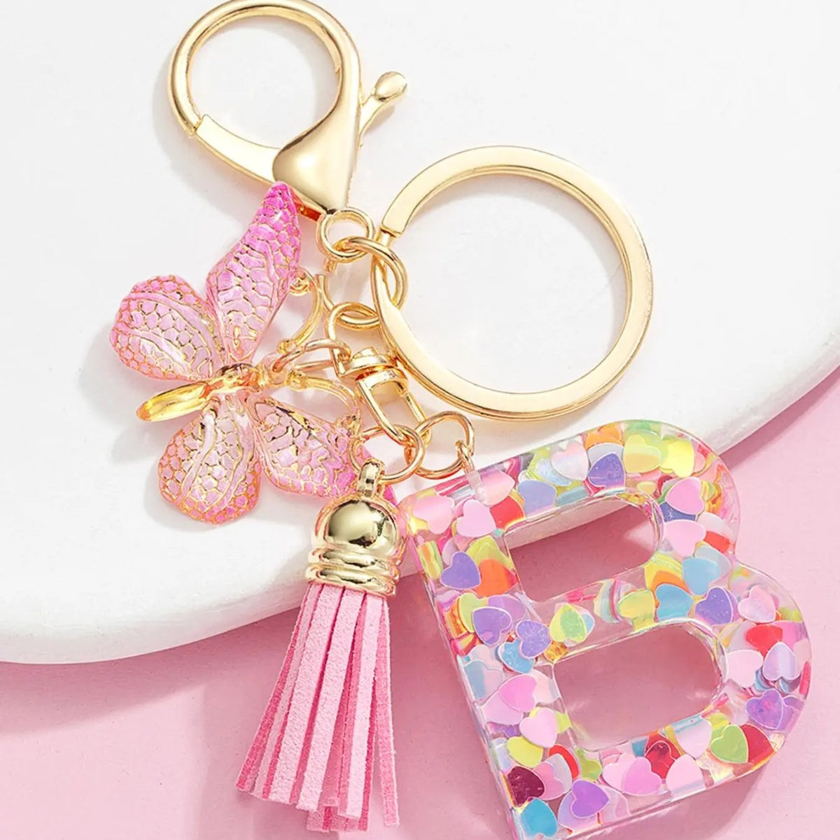 Boho Confetti Letter & Butterfly Keychain