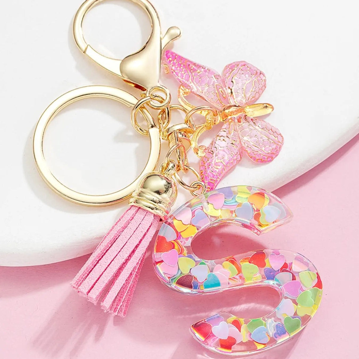 Boho Confetti Letter & Butterfly Keychain