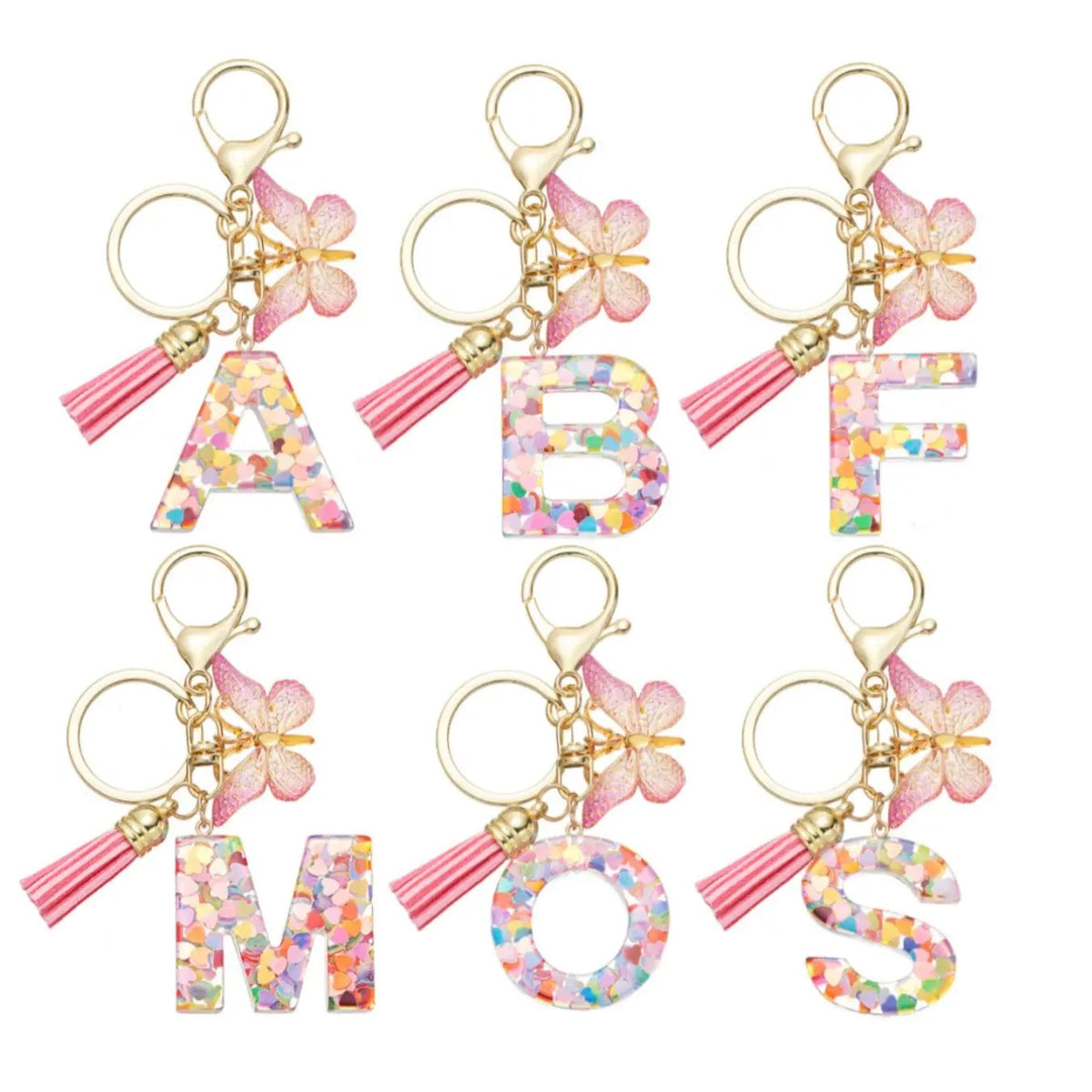 Boho Confetti Letter & Butterfly Keychain