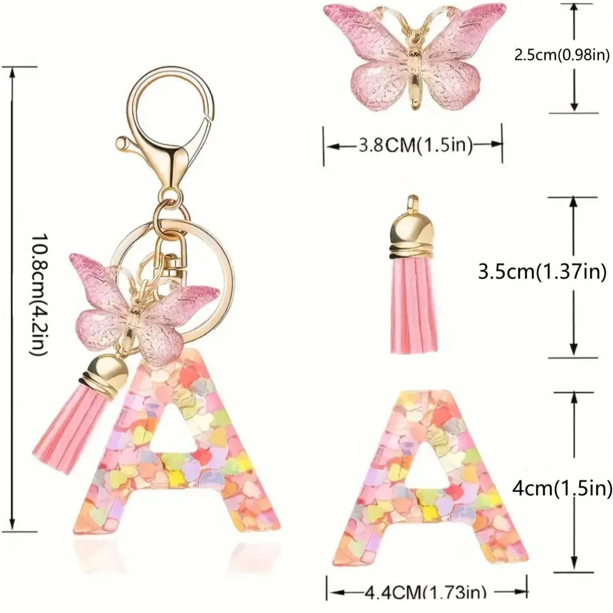 Boho Confetti Letter & Butterfly Keychain