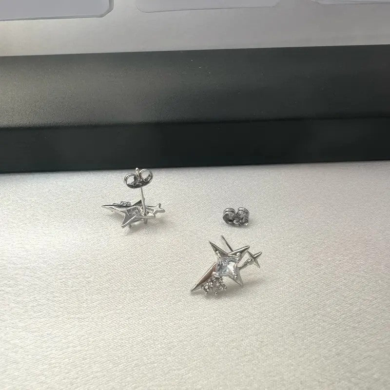 Edgy Punk Star CZ Stud Earrings