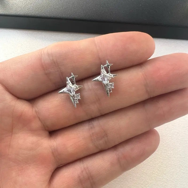Edgy Punk Star CZ Stud Earrings