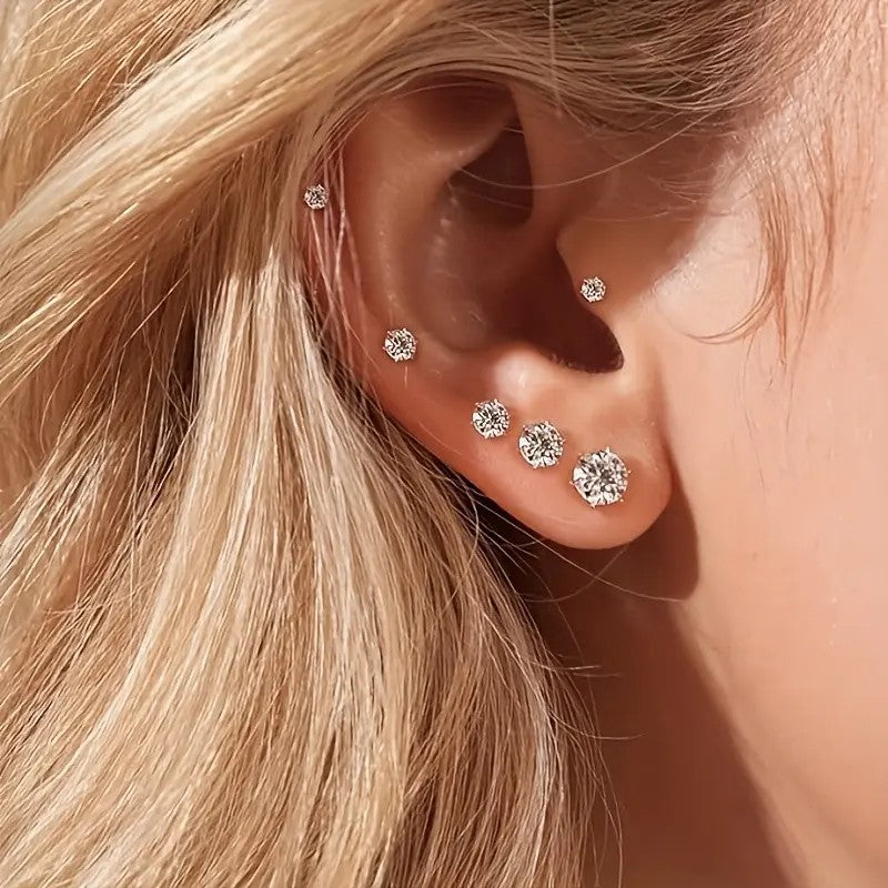 5pc Dainty Round CZ Stud Earring Set