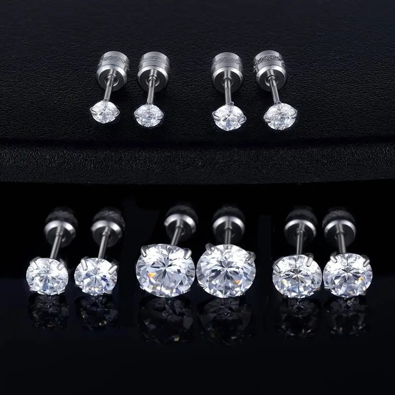 5pc Dainty Round CZ Stud Earring Set