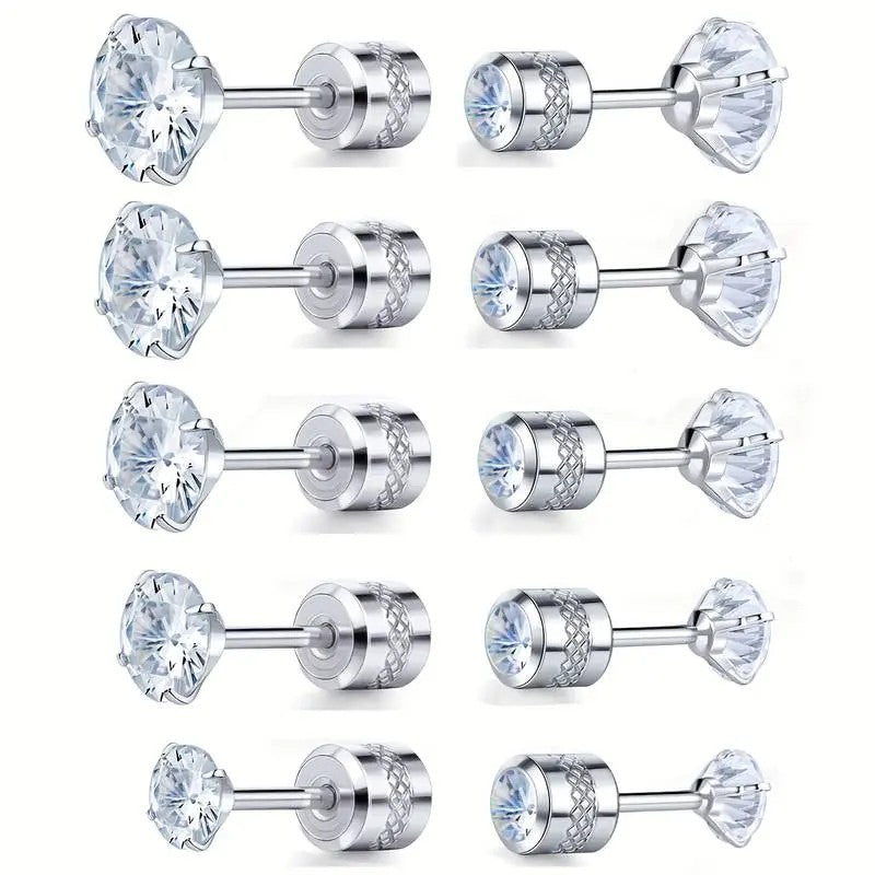 5pc Dainty Round CZ Stud Earring Set