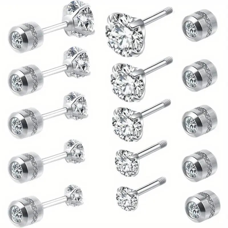 5pc Dainty Round CZ Stud Earring Set