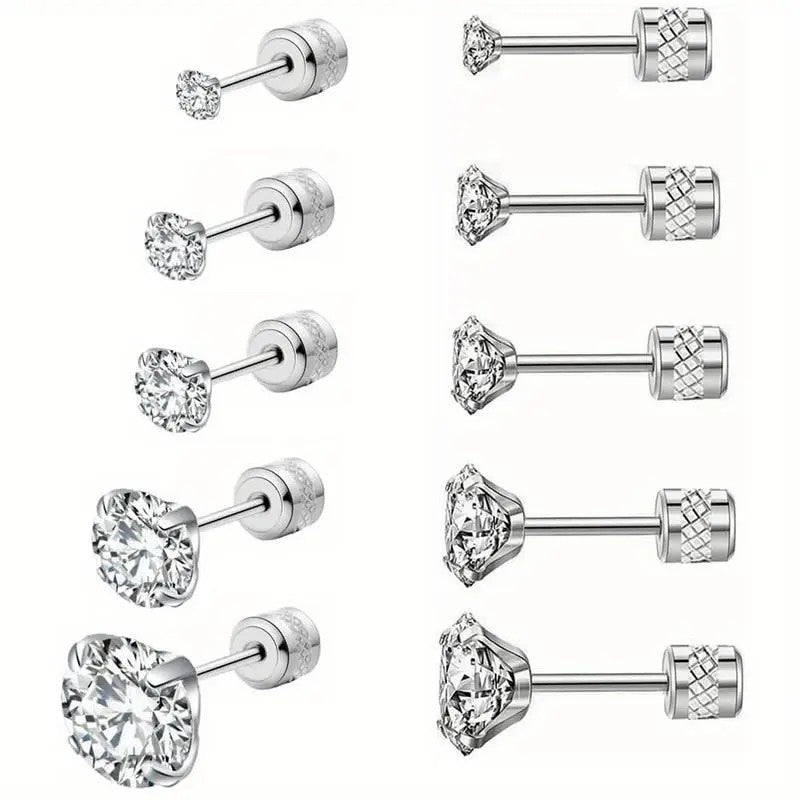 5pc Dainty Round CZ Stud Earring Set