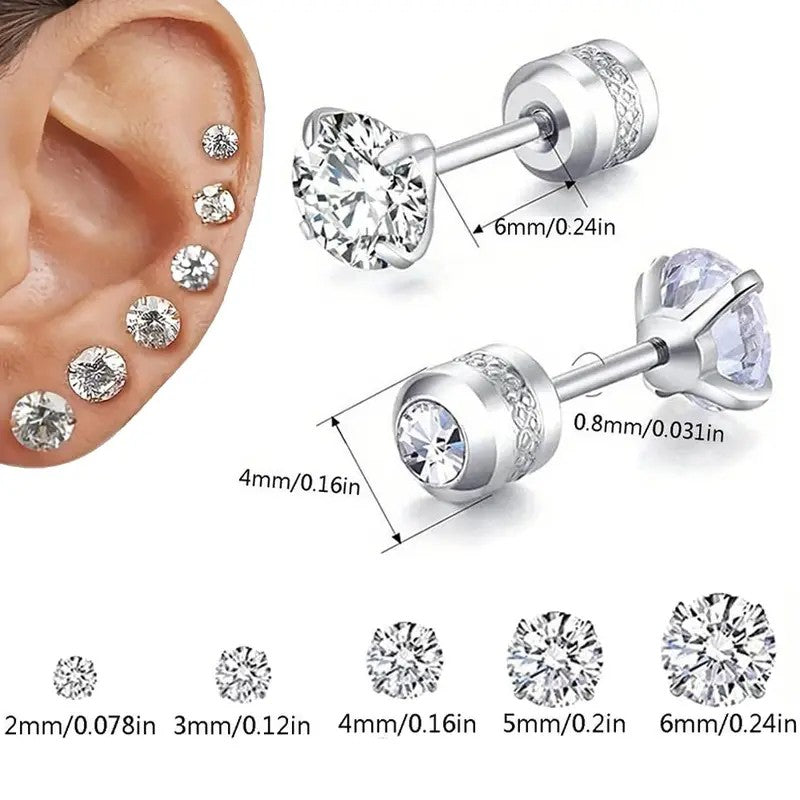 5pc Dainty Round CZ Stud Earring Set