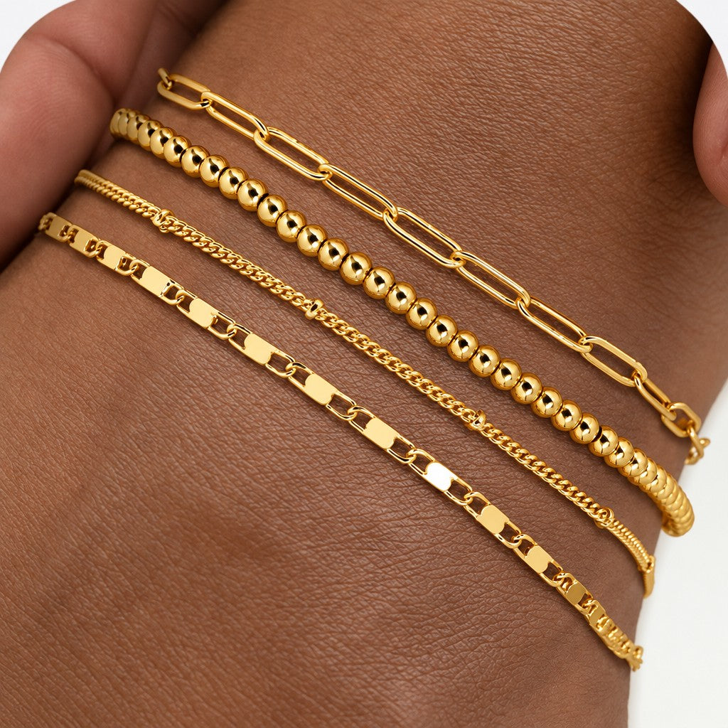 6pc Dainty Layered Link Anklet Set