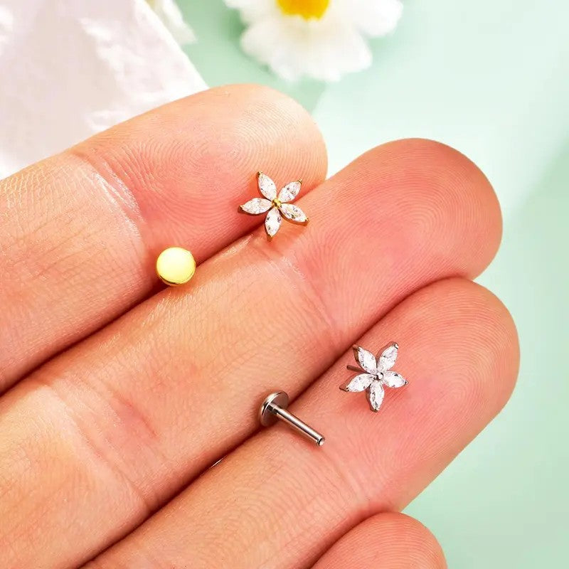 Dainty Rhinestone Flower Flat Back Earring
