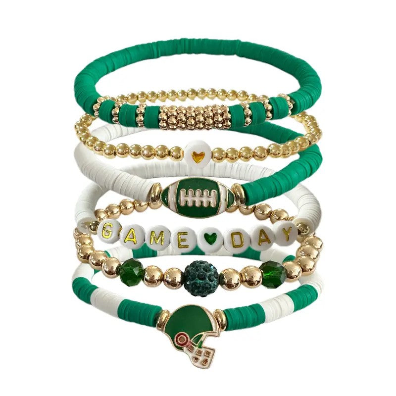 6pc Classy Football Charm Bracelet Set