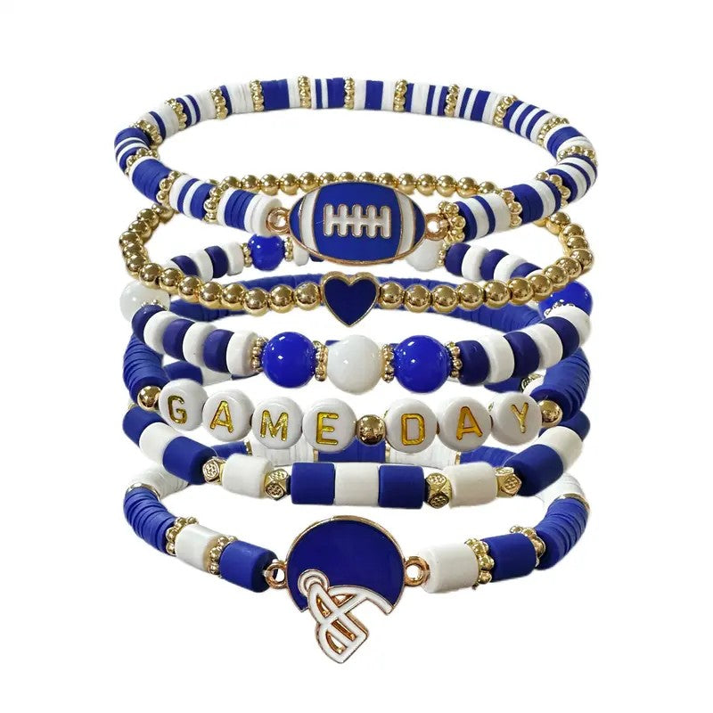 6pc Classy Football Charm Bracelet Set