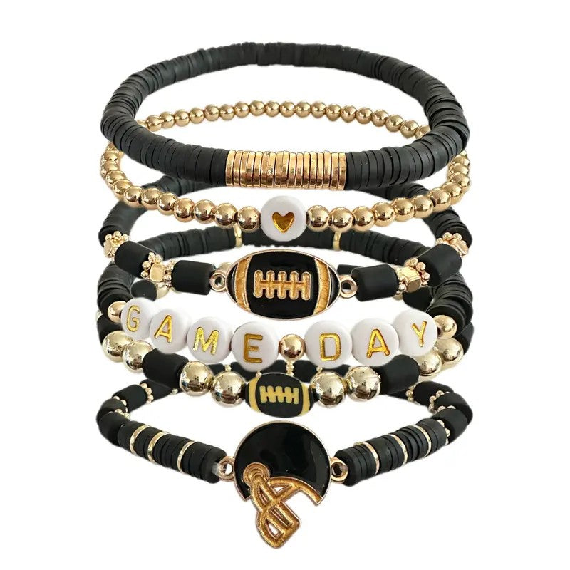 6pc Classy Football Charm Bracelet Set