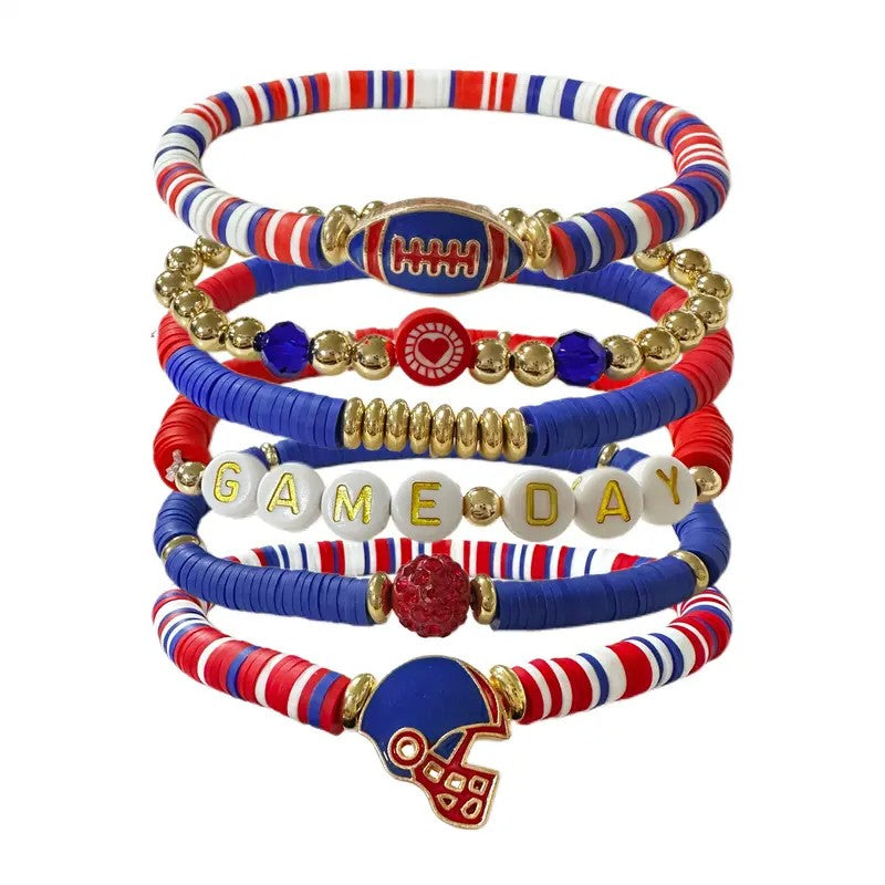 6pc Classy Football Charm Bracelet Set