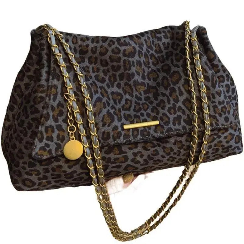 Classy Leopard Faux Suede Shoulder Bag