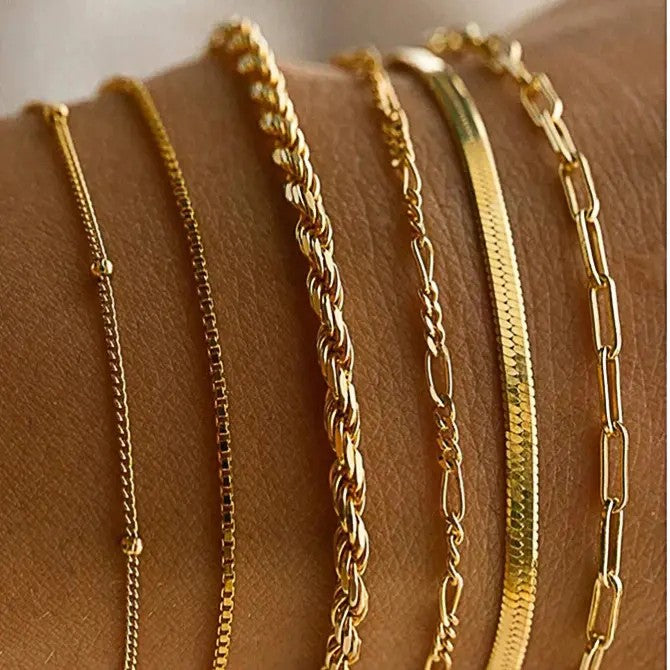 6pc Dainty Layered Chain Bracelet Set
