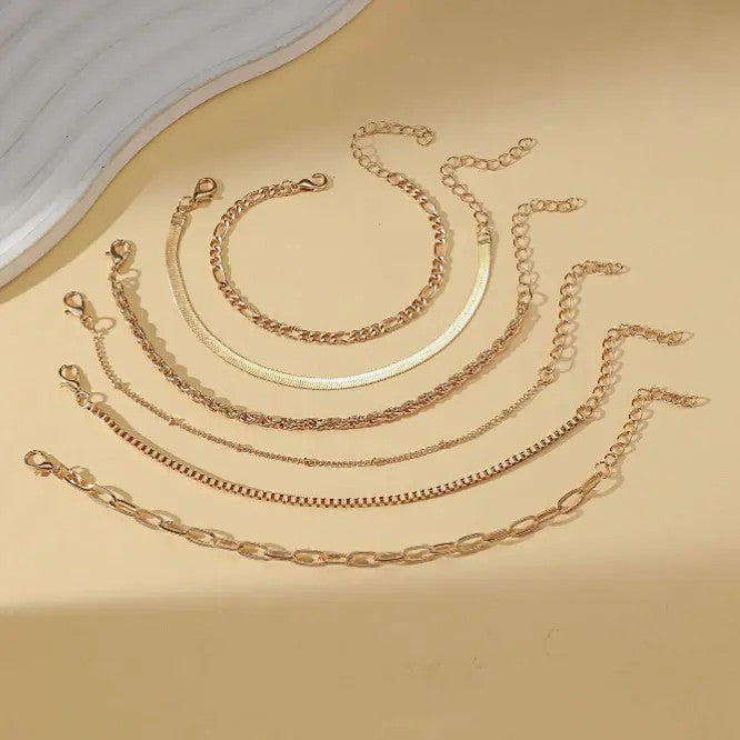 6pc Dainty Layered Chain Bracelet Set