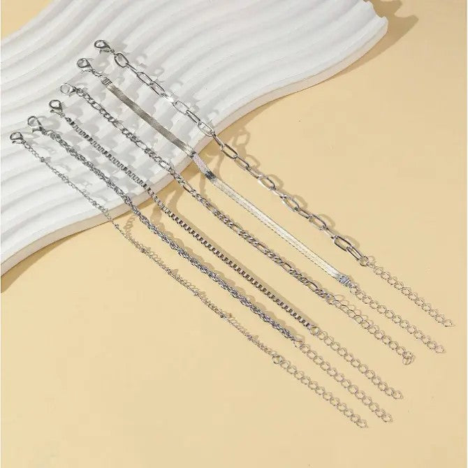 6pc Dainty Layered Chain Bracelet Set