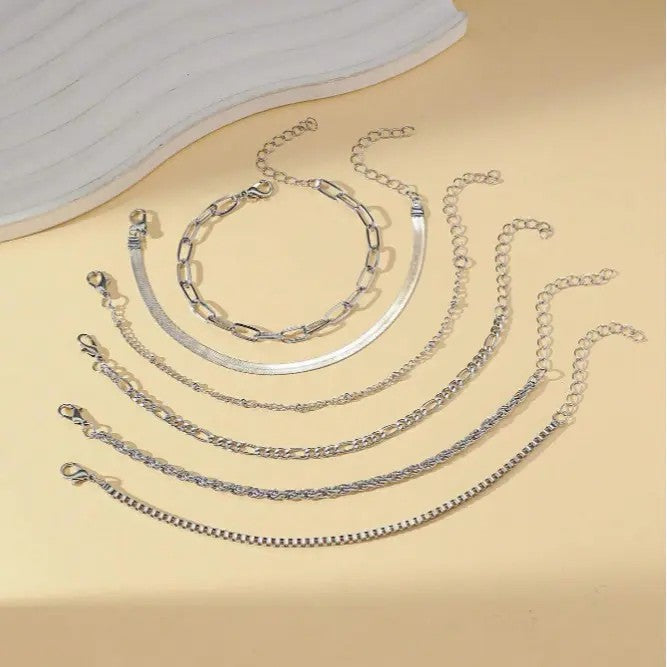 6pc Dainty Layered Chain Bracelet Set