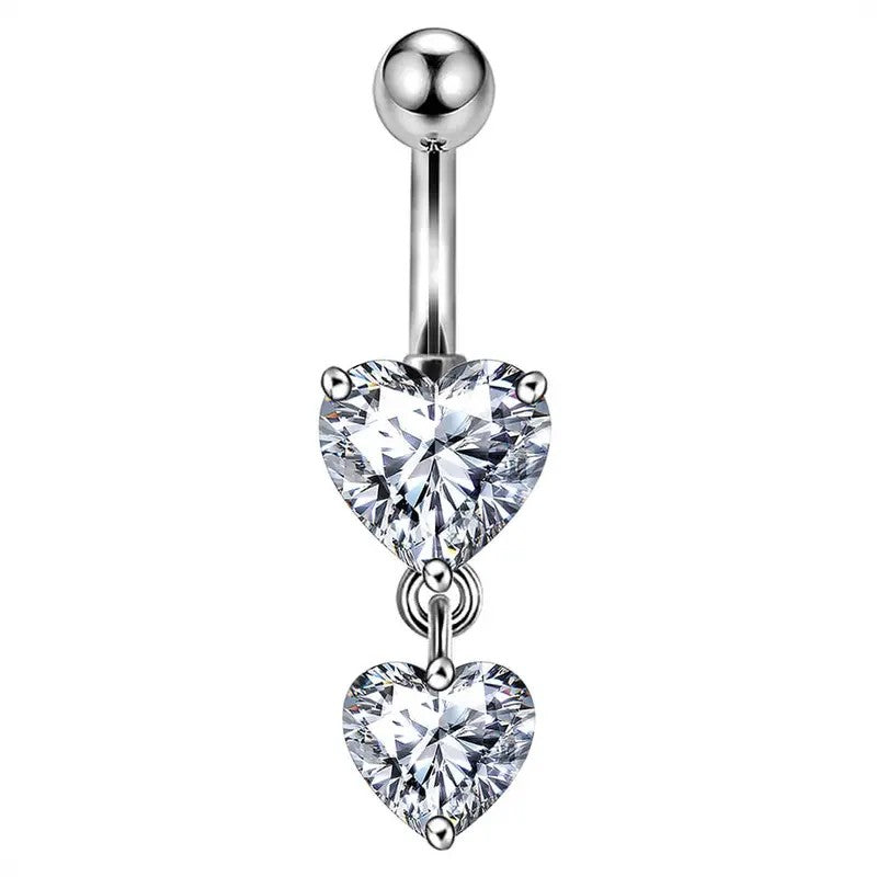 5pc Dainty CZ Heart Belly Ring Set