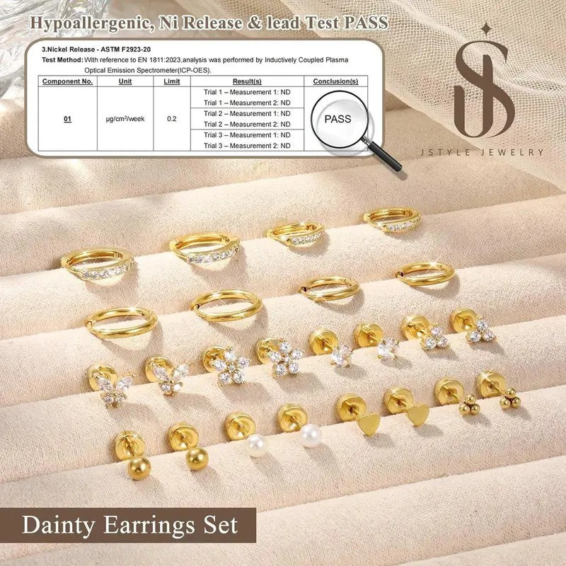 24pc Dainty Mixed Motif Flat Back Earring Set