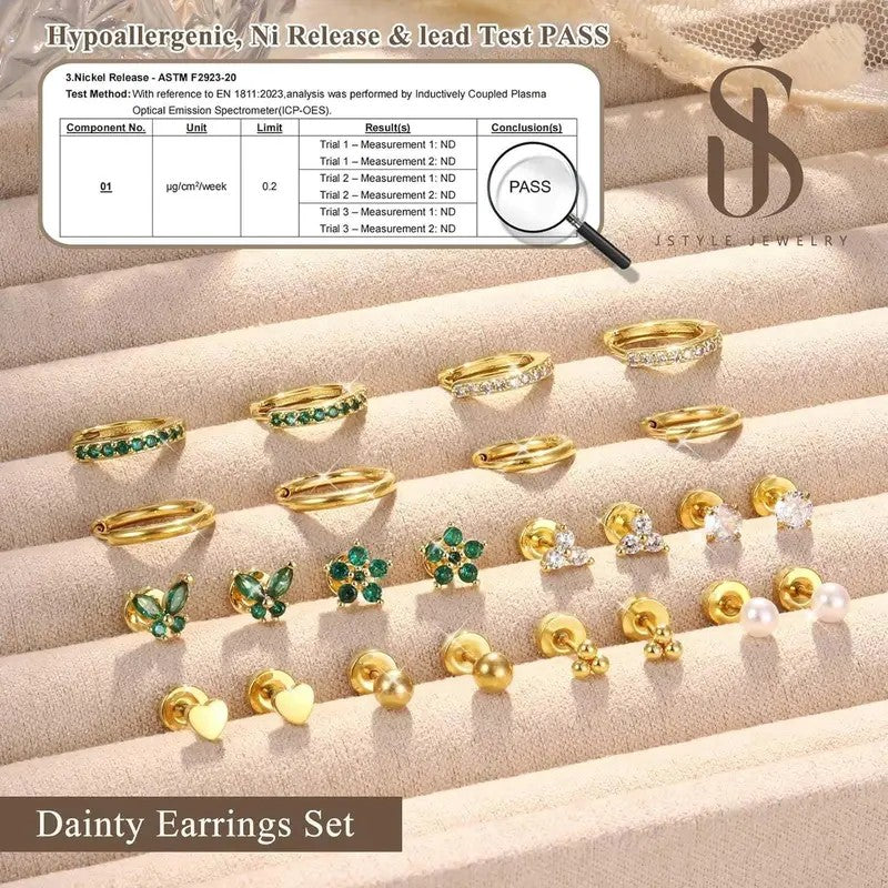 24pc Dainty Mixed Motif Flat Back Earring Set