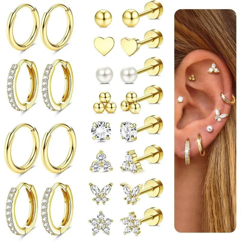 24pc Dainty Mixed Motif Flat Back Earring Set
