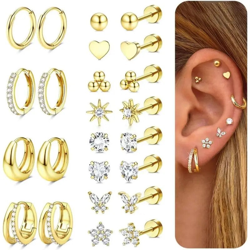 24pc Dainty Mixed Motif Flat Back Earring Set