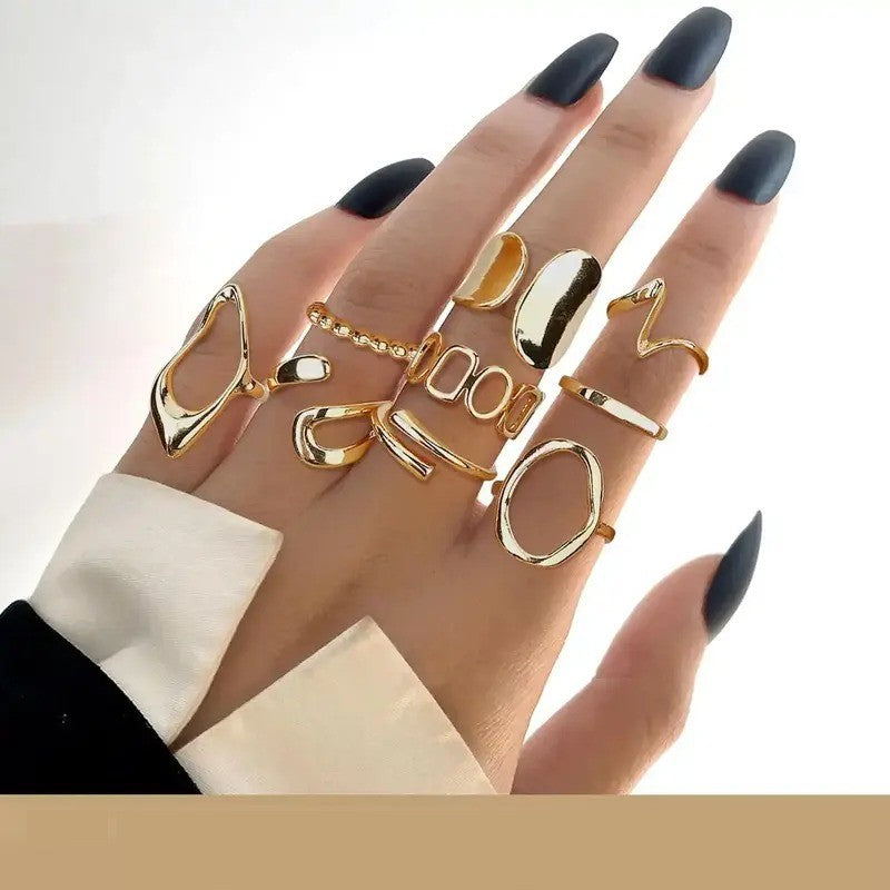 9pc 18k Boho Geometric Ring Set