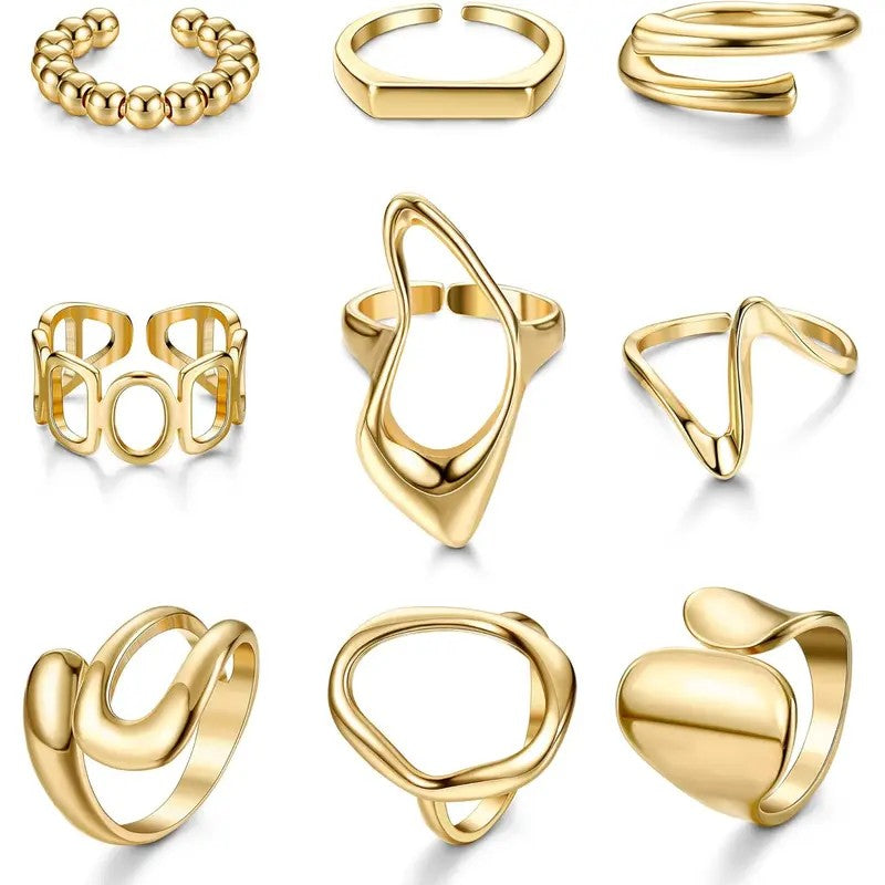 9pc 18k Boho Geometric Ring Set