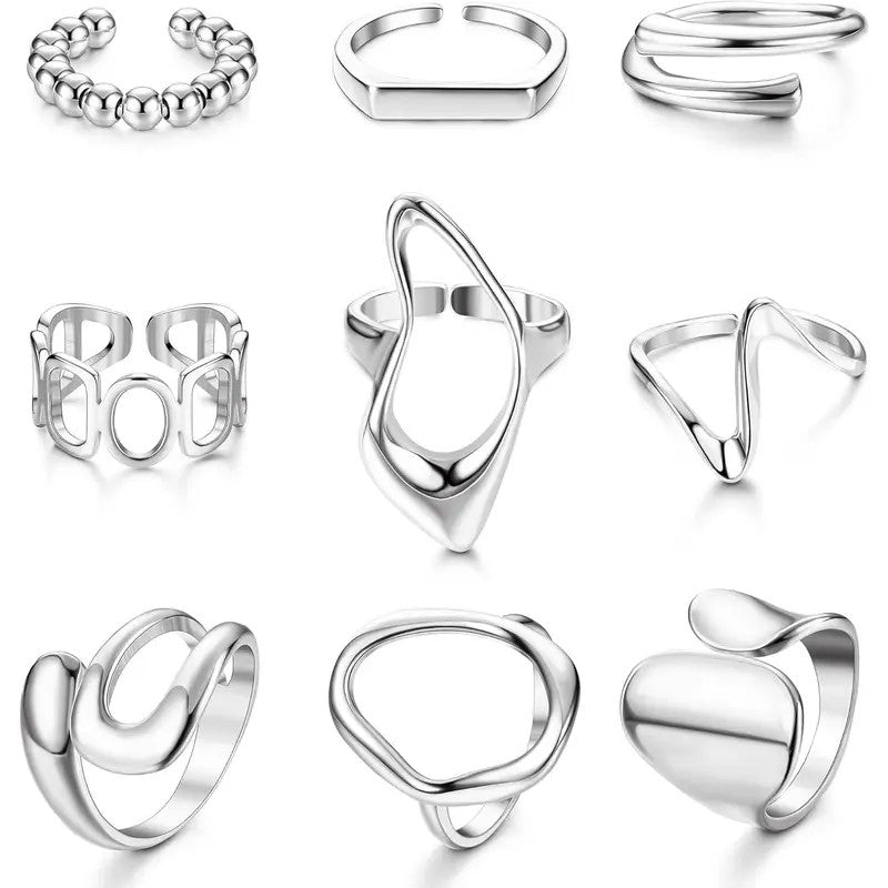 9pc 18k Boho Geometric Ring Set