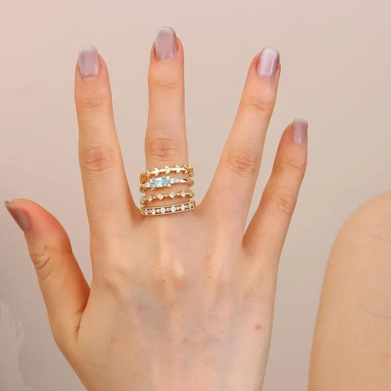 14k Dainty Mixed Motif Stackable Ring Set