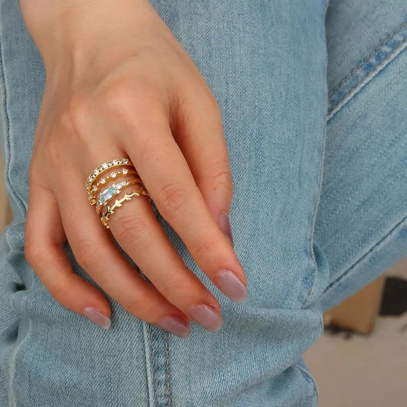 14k Dainty Mixed Motif Stackable Ring Set