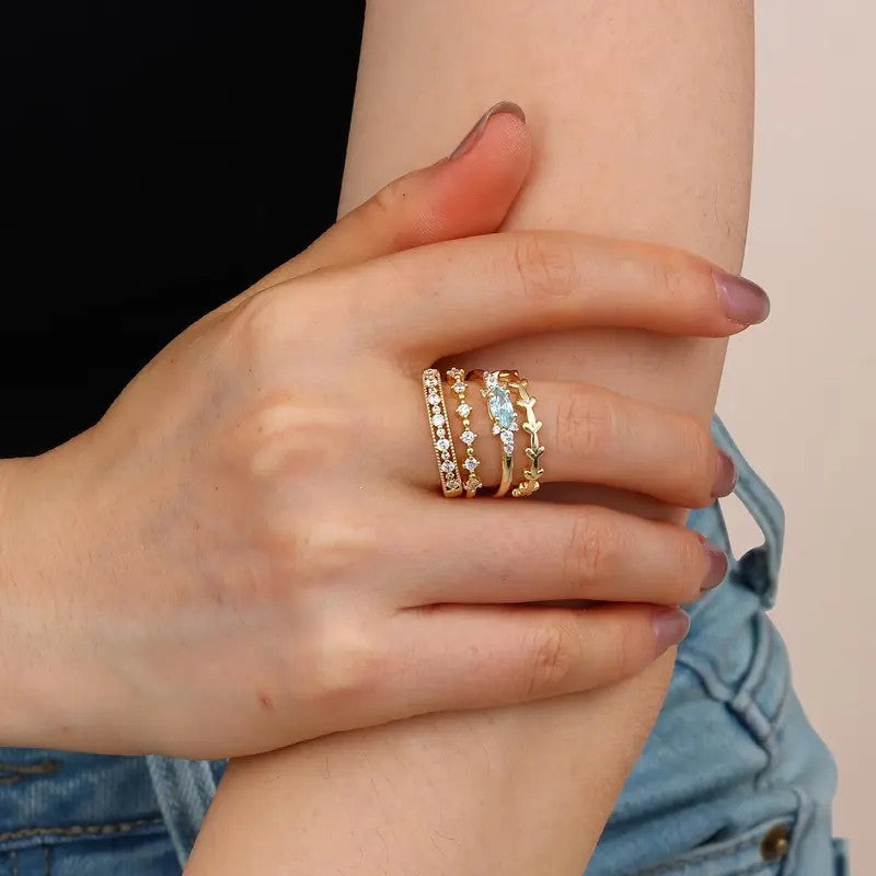 14k Dainty Mixed Motif Stackable Ring Set