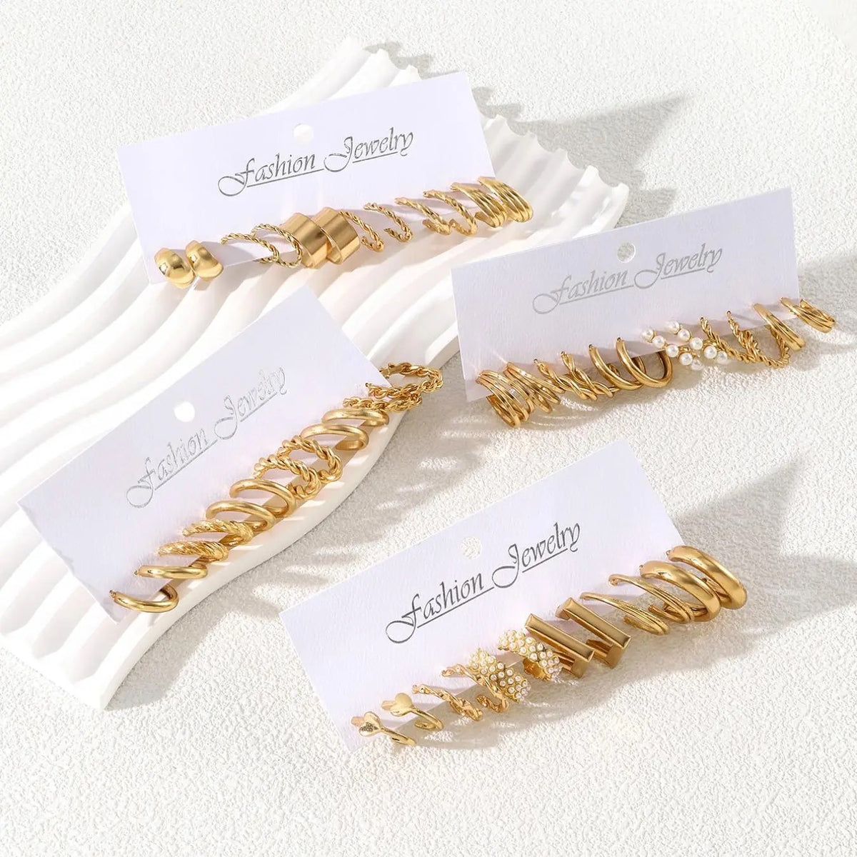 24pc Classy Geometric & Pearl Hoop Earring Set