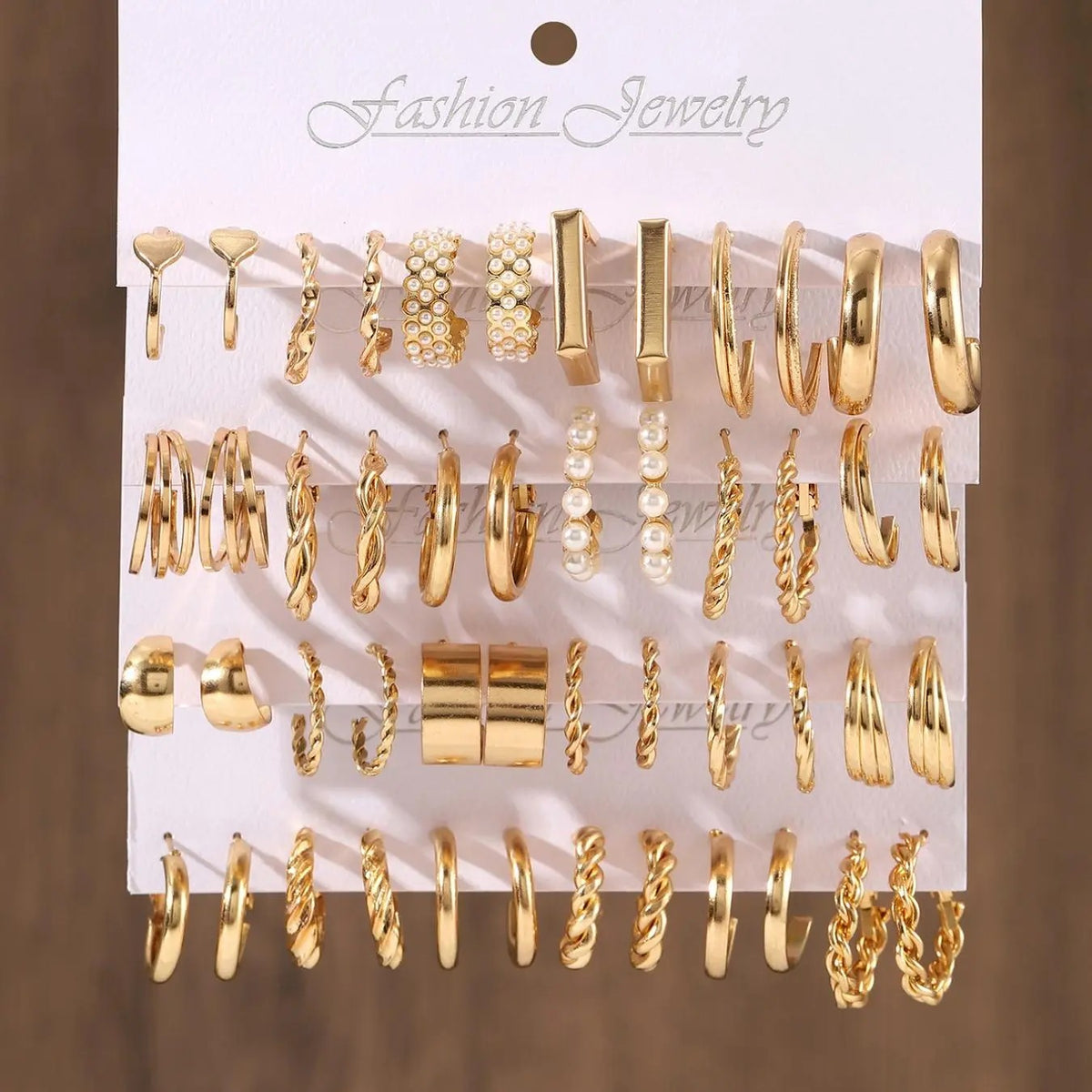 24pc Classy Geometric & Pearl Hoop Earring Set