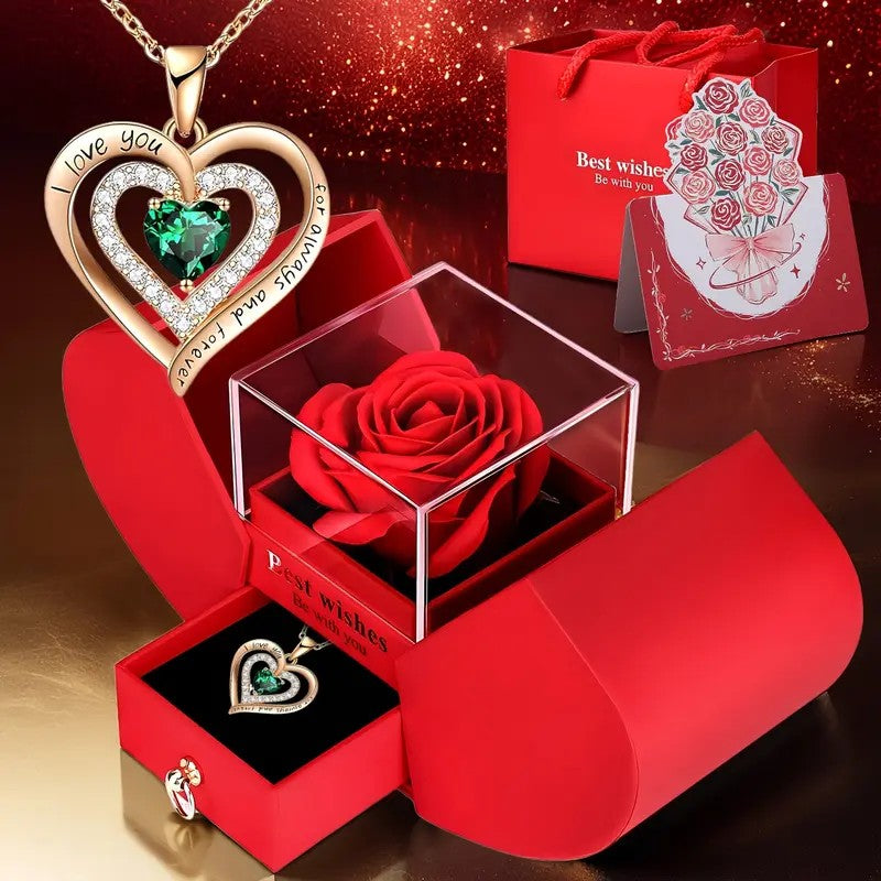 Romantic Eternal Rose Box Necklace Set
