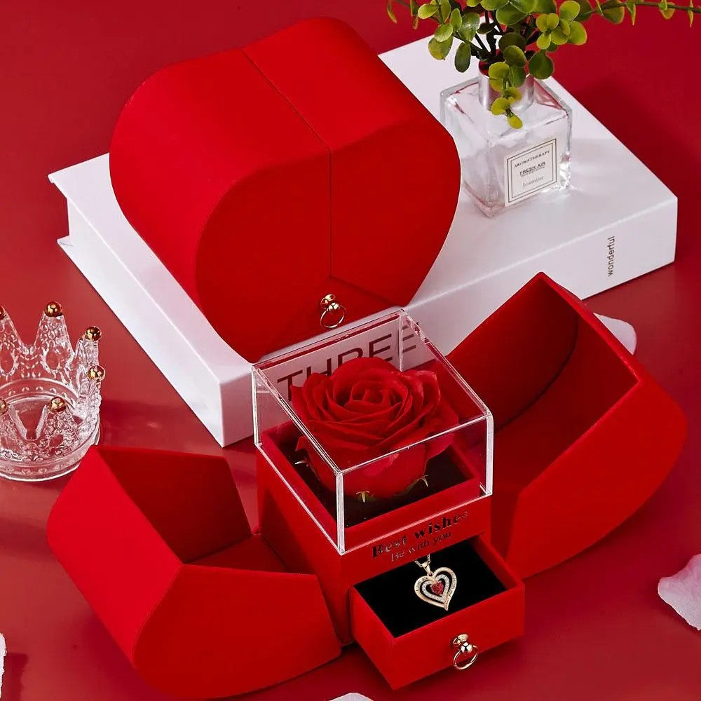 Romantic Eternal Rose Box Necklace Set
