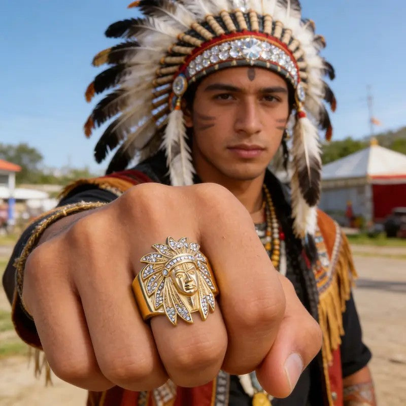 Boho Iced Out Chief Head Ring
