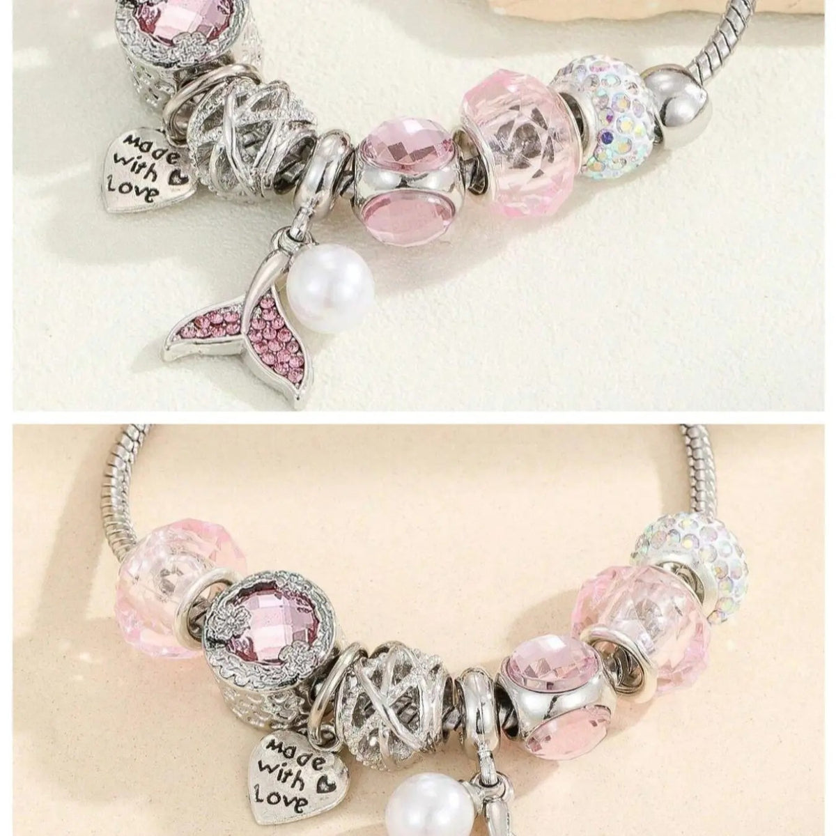 Romantic Pink Flower Charm Bracelet