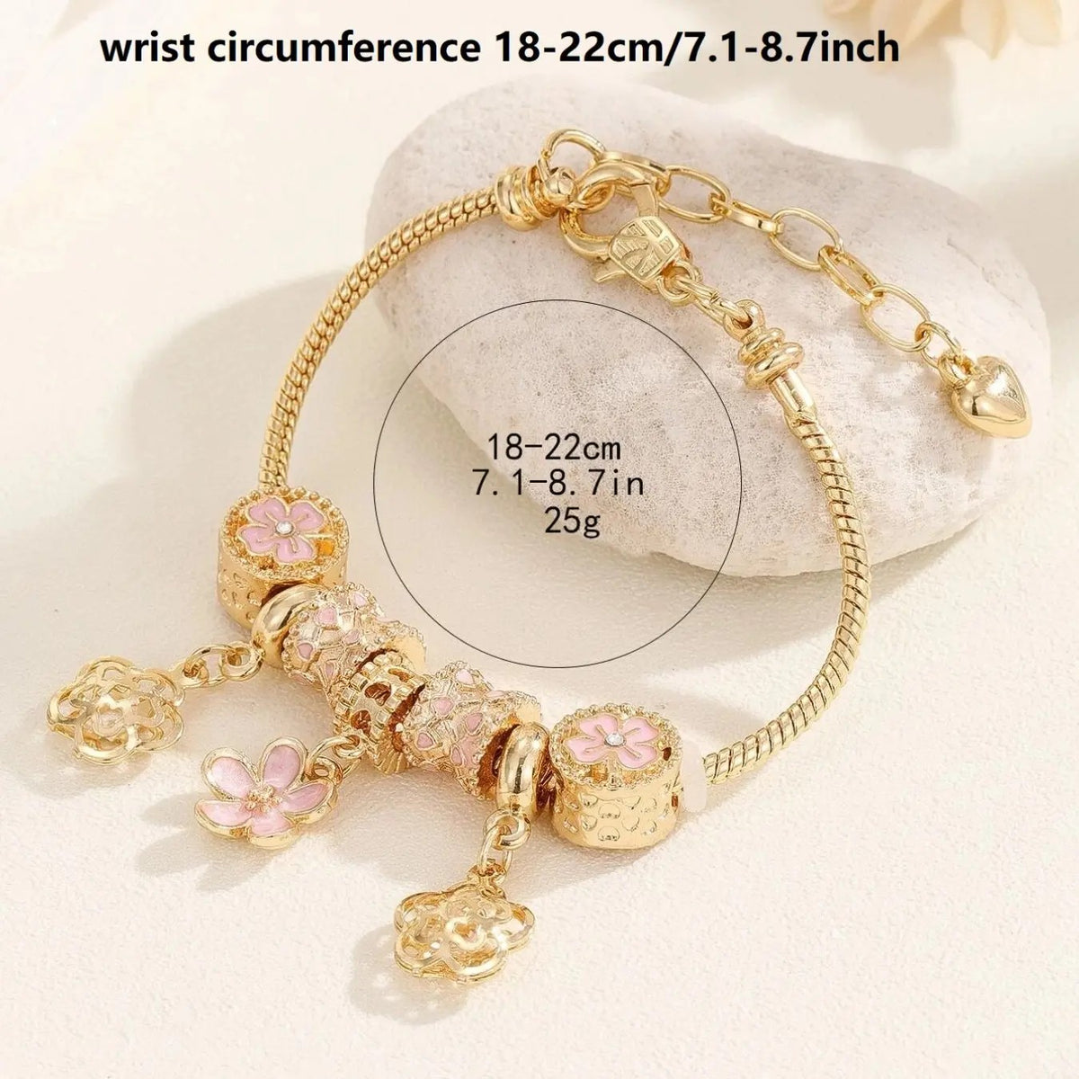Romantic Pink Flower Charm Bracelet