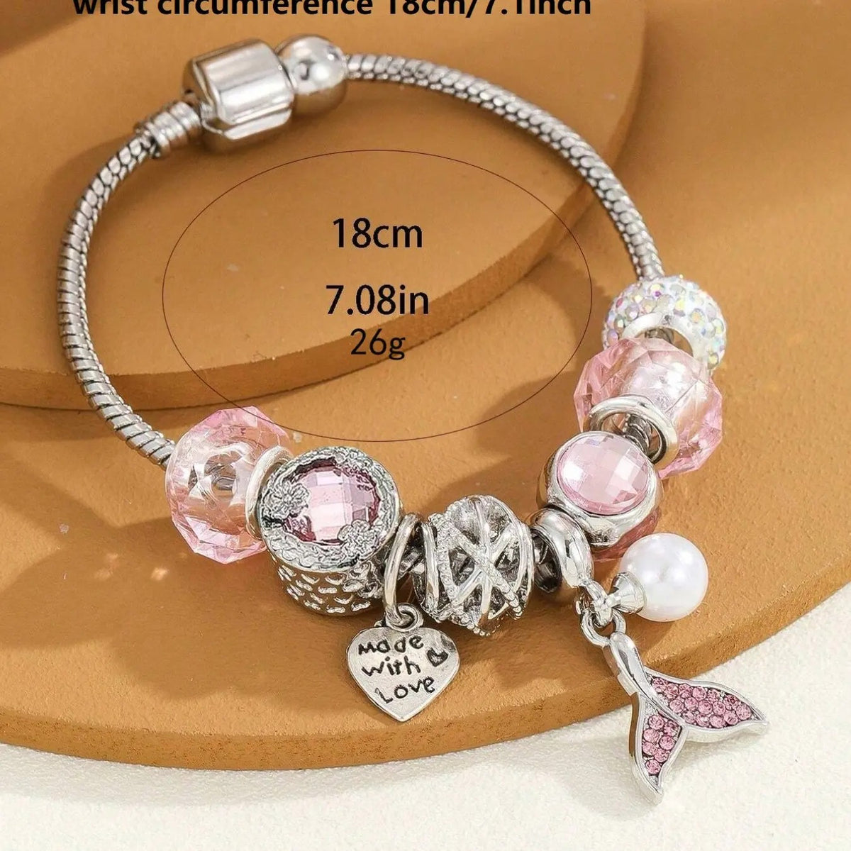 Romantic Pink Flower Charm Bracelet