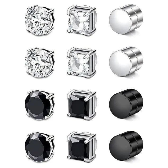 6pc Classy Round & Square Magnetic Earring Set