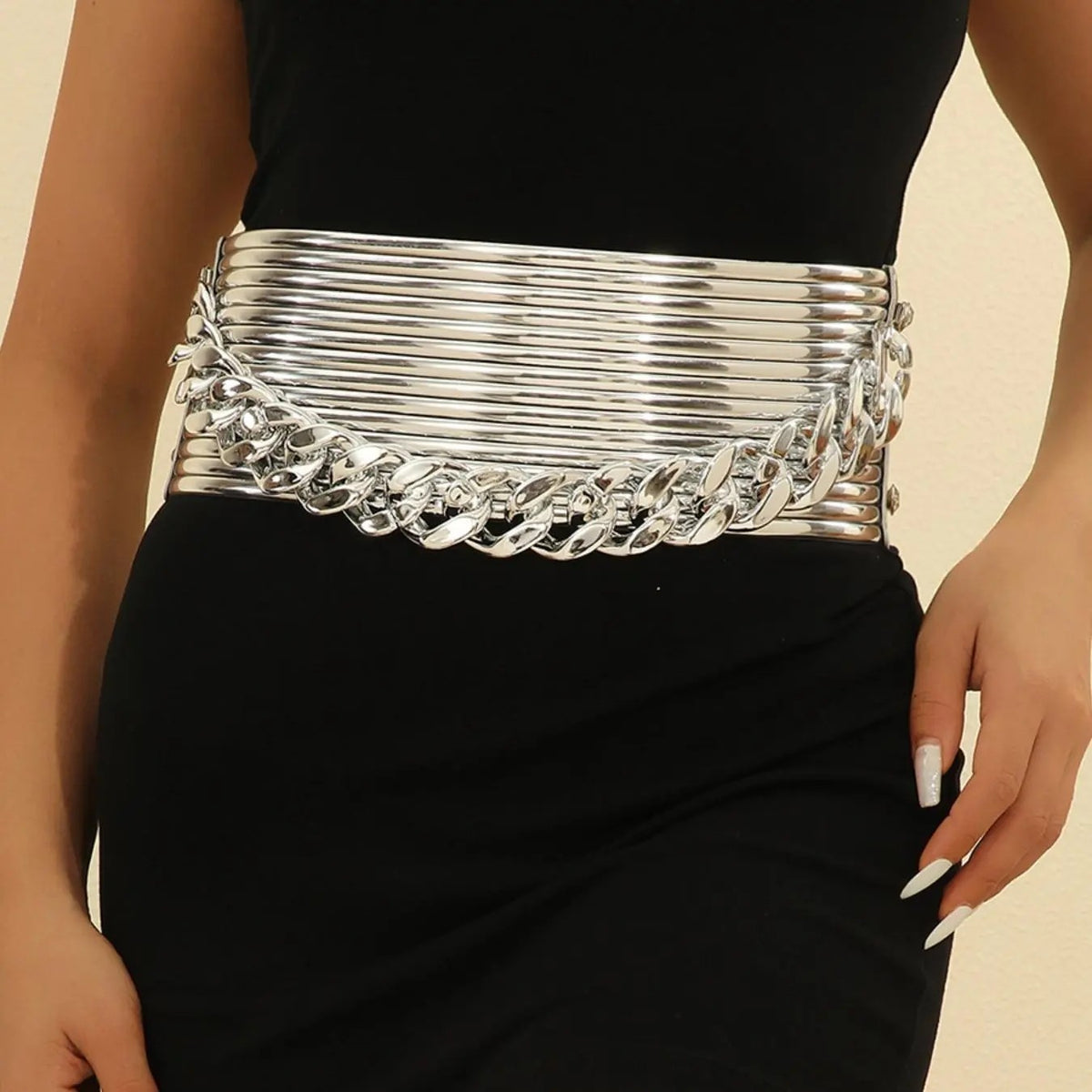 Classy Chain Detail Wide Belt