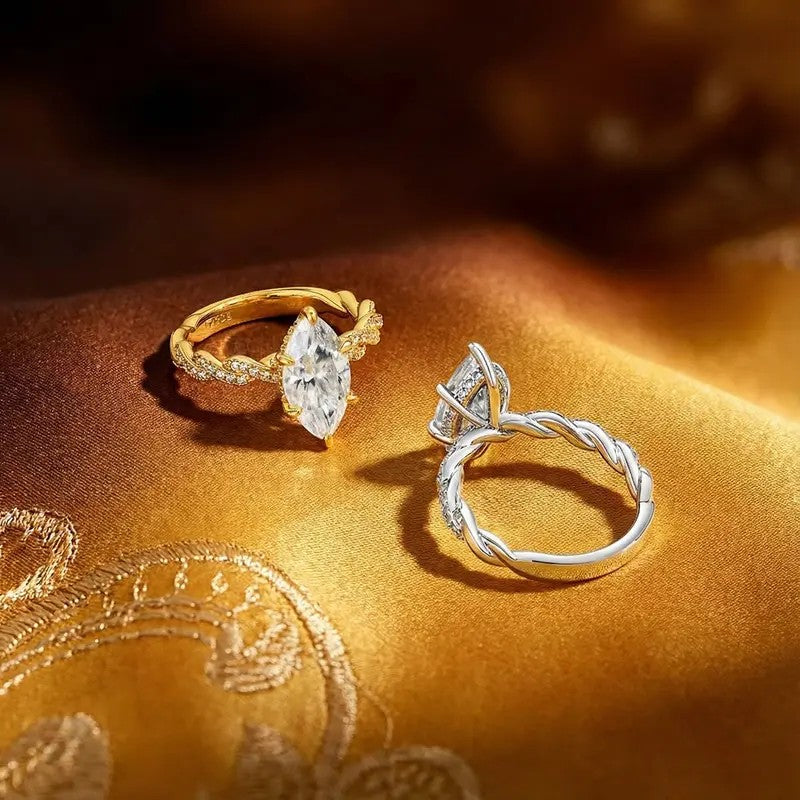 S925 Elegant Marquise Twist Ring