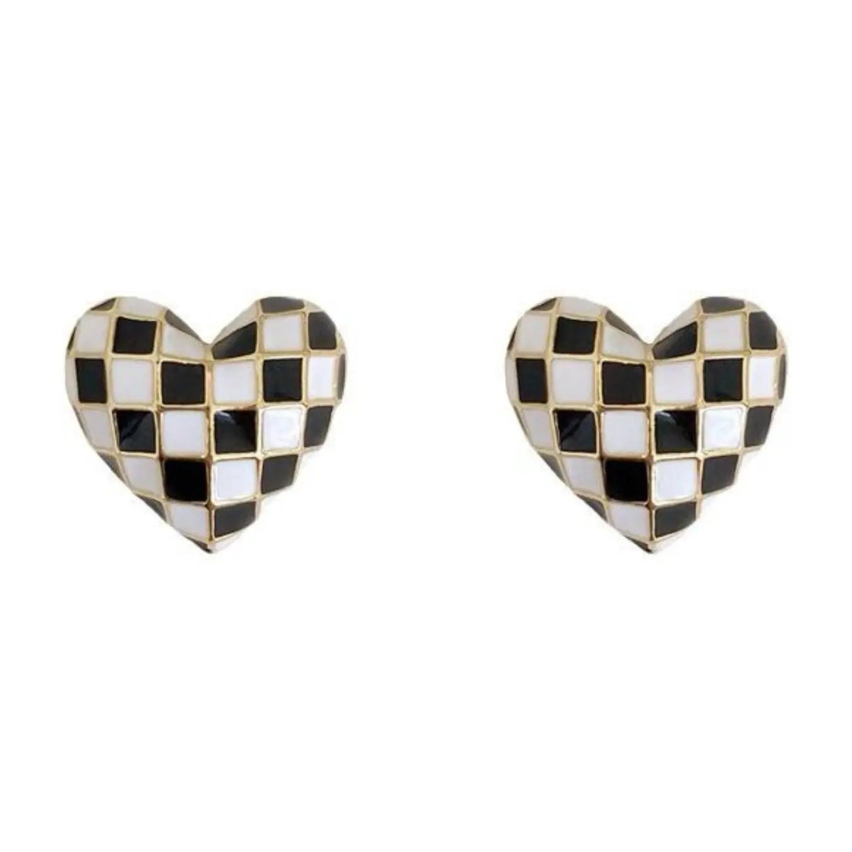 Classy Checkerboard Heart Stud Earrings