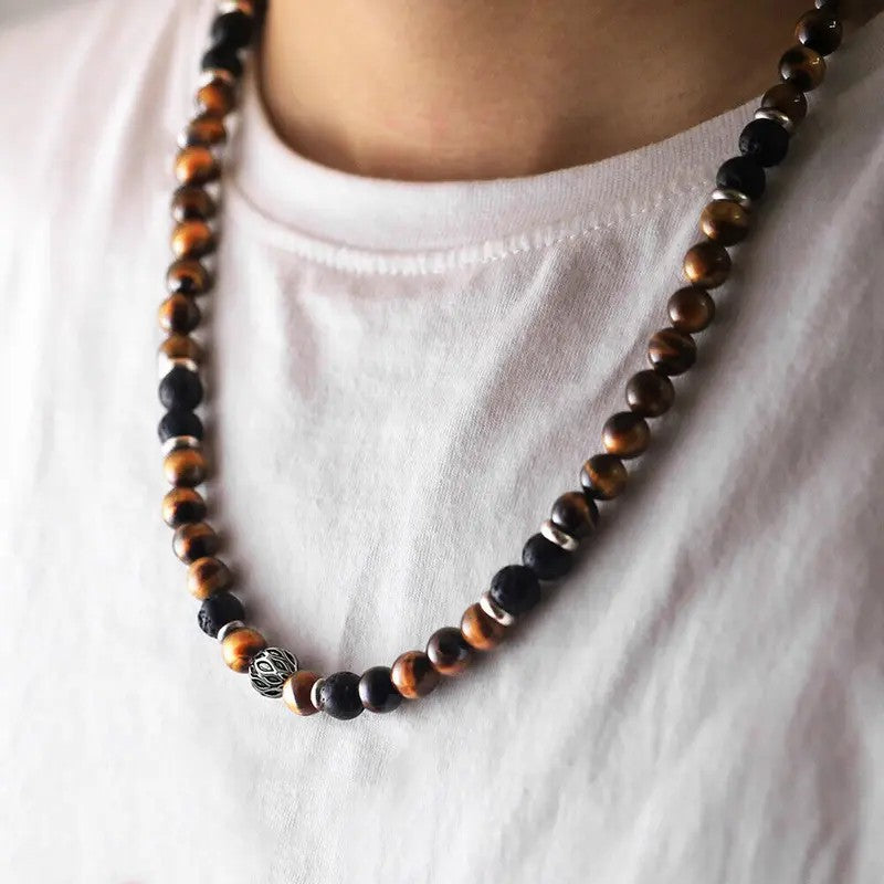 Boho Tiger's Eye Lava Bead Necklace
