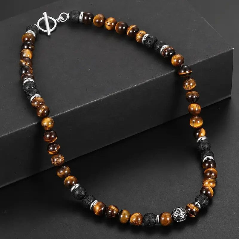 Boho Tiger's Eye Lava Bead Necklace
