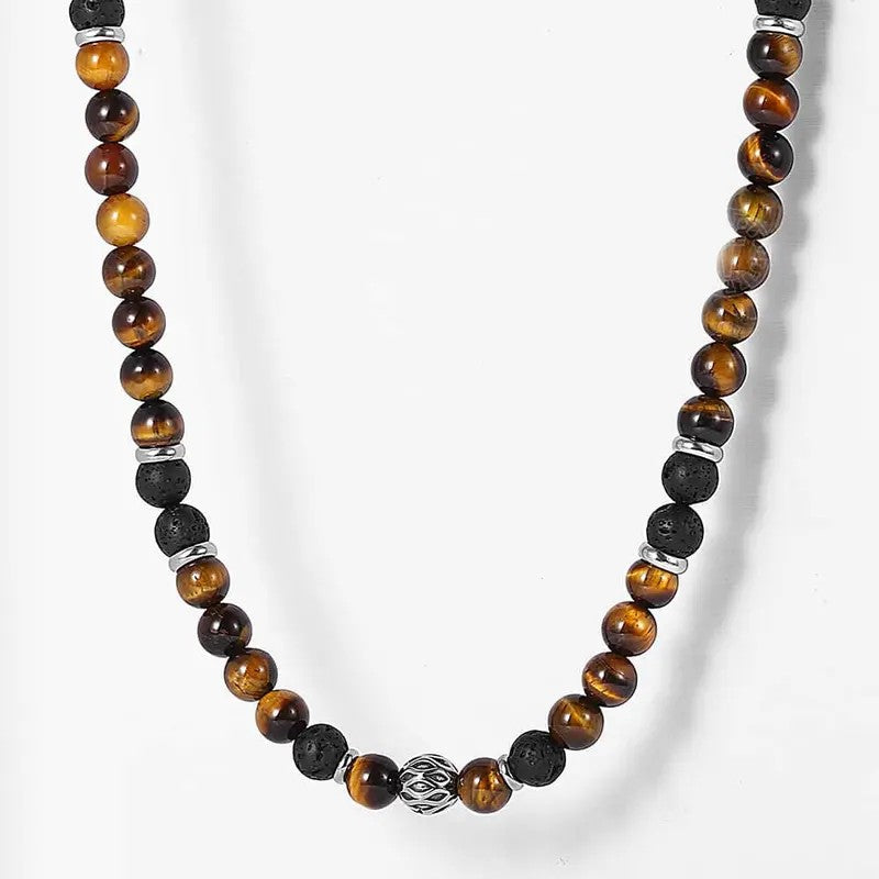 Boho Tiger's Eye Lava Bead Necklace