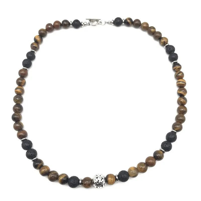 Boho Tiger's Eye Lava Bead Necklace